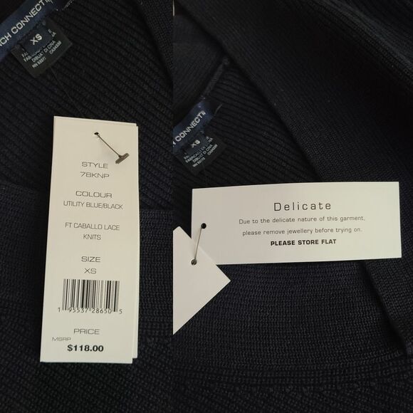 NWT|French Connection Blue/Black Caballo Floral Lace Sleeve Sweater, XS - Picture 11 of 12